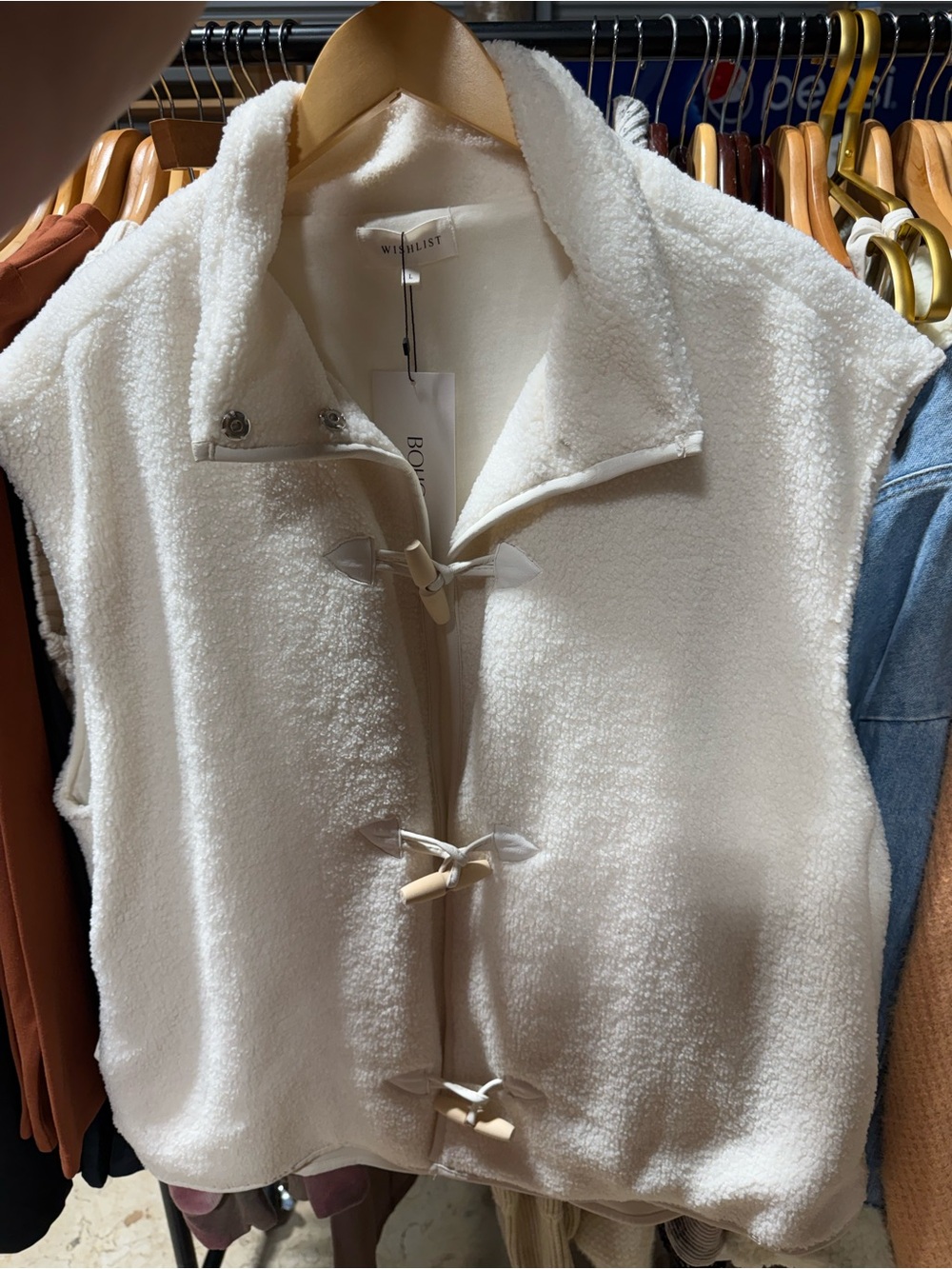 Wishlist Cream Teddy Toggle Vest Jacket